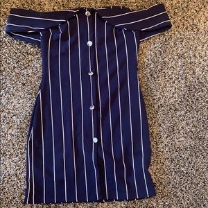 Navy off the shoulder BooHoo dress
